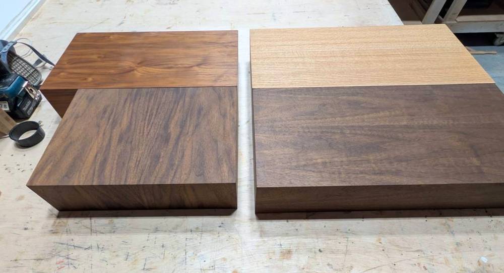 Real hardwood. Walnut · Dark Walnut · White Oak · Maple — never painted MDF.
